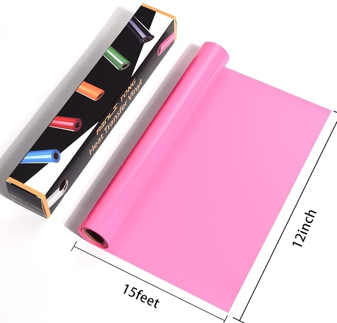 RENLITONG Pink Iron on Vinyl 12Inch by 15ft Roll HTV - Image 2