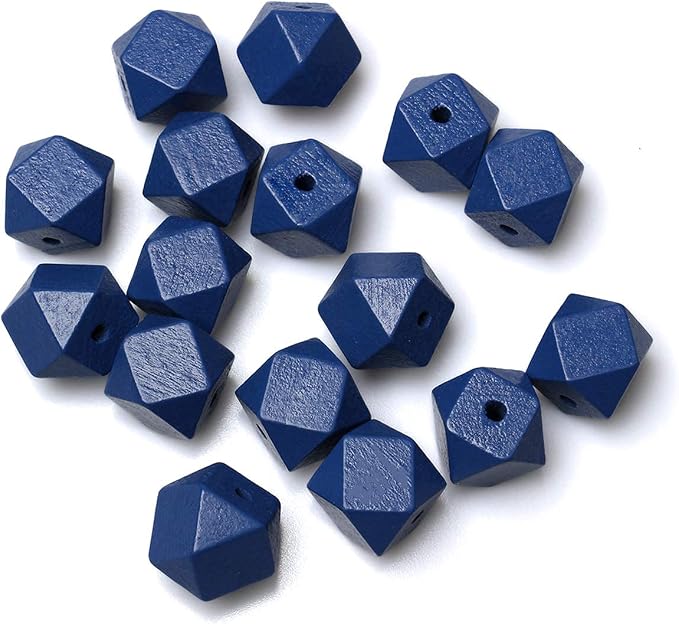 20mm Geometric Wooden Beads Blue Polygon Wooden Loose Spacer Beads - Image 6