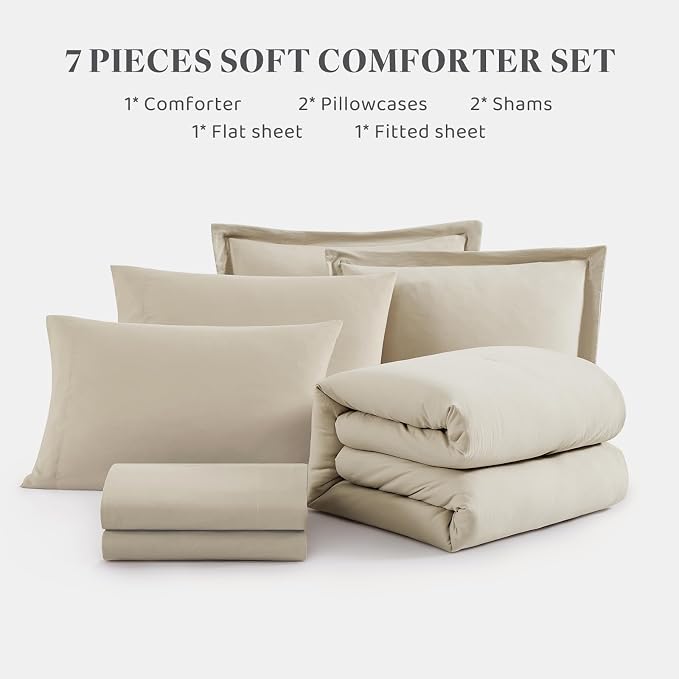 WRENSONGE Full Size Comforter Sets- 7 Pieces Soft Light Oatmeal Bed in a Bag - Image 8