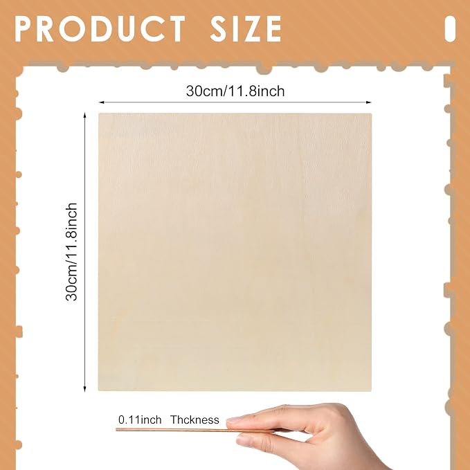Vicenpal 24 Pcs Basswood Sheets 3 mm Plywood Sheets Unfinished Wood - Image 3