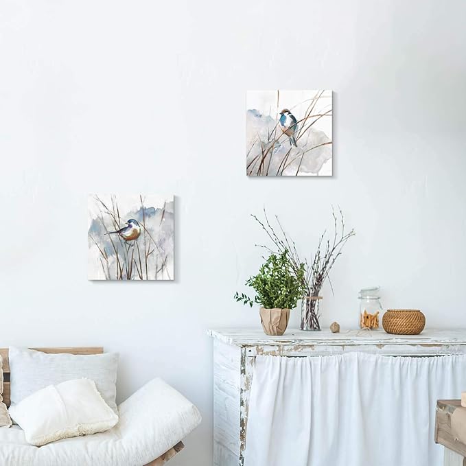 Abstract Picture Bird Wall Art: Animal Birds on Reed Watercolor Artwork Prints - Image 4