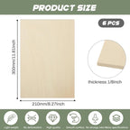 6 Pack Plywood Sheets, Unfinished Wood Boards Blanks - Image 2