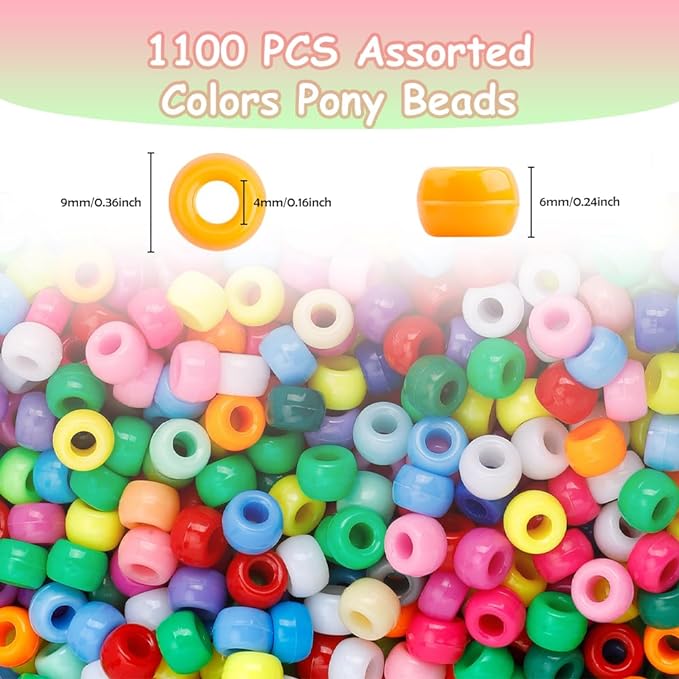Pony Beads 1100 Pcs, Beads for Jewelry Bracelets Making, Bracelet Bead - Image 2