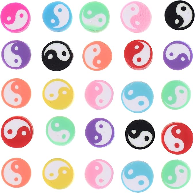 100pcs Colorful Ying Yang Polymer Clay Spacer Beads - Image 5