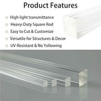 2Pcs Heavy-Duty Clear Acrylic Square Rods, 20mm x 300mm Thick Transparent - Image 3