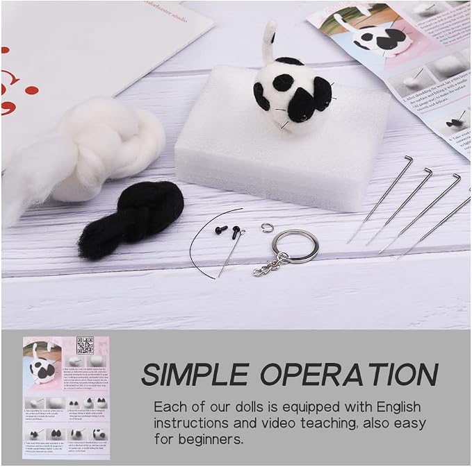 QMNNMA Needle Felting Kits for Beginners, Cow Cat Wool Felting Kit | Needle - Image 3