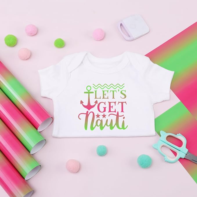 Tintnut Bright Green Pink Gradient Heat Transfer Vinyl, PU HTV Sheets, easy cut - Image 4