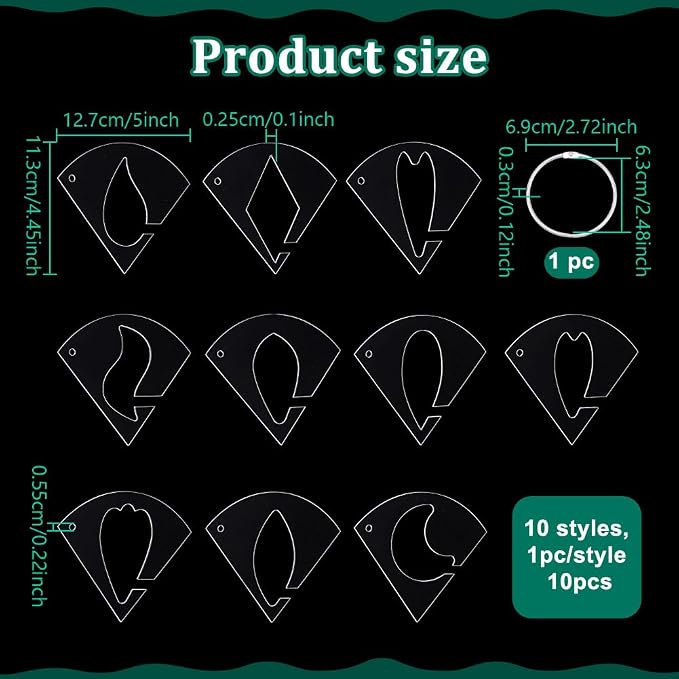 NBEADS 10 Pcs 10 Styles Flower Acrylic Sewing Template - Image 2