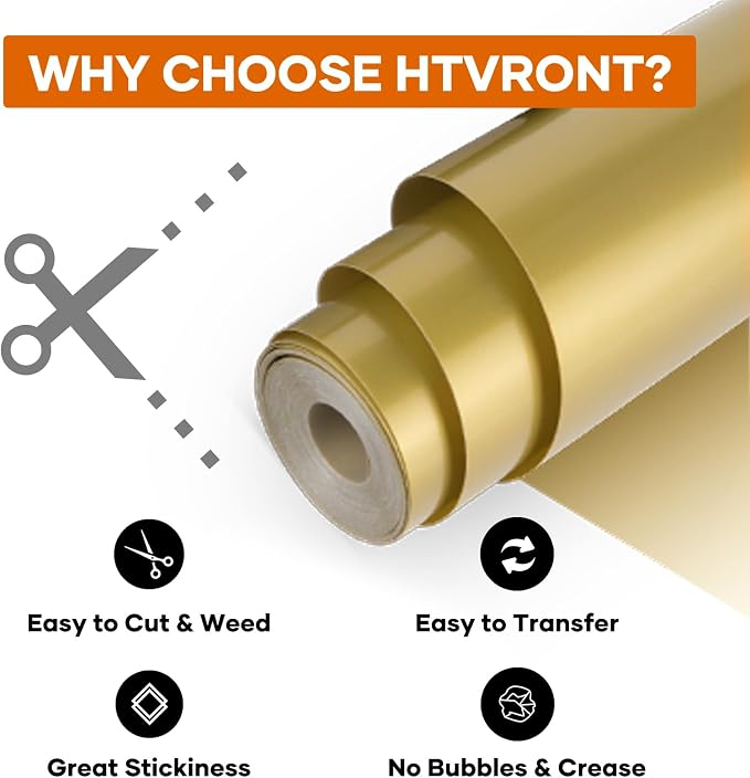 HTVRONT Heat Transfer Vinyl Gold Iron on Vinyl, 12 x 60FT | Gold HTV Vinyl Roll - Image 6