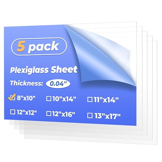 8×10" Plexiglass Sheets 5 Pack, 1mm Thick Transparent Acrylic Sheets, Cuttable by Unknown