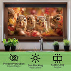 Autumn Squirrel Window Film 17.7 x 39.3 Inch Static Cling Fall Leaves Acorns - Image 2