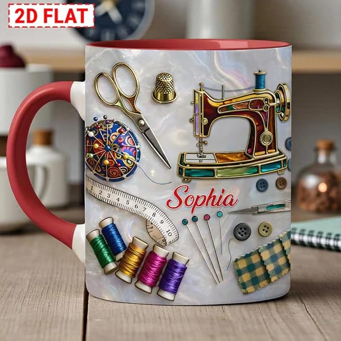 Love Sewing Personalized 2D Printed Custom Faux Stained Glass Sewing Ceramic Mug - Image 3
