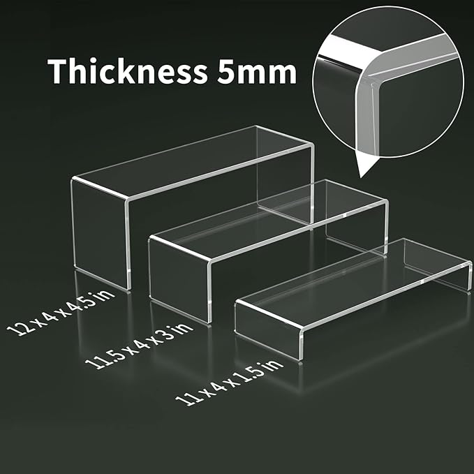 HIIMIEI Acrylic Display Riser, Thickened to 5mm Clear Rectangular Display Shelf - Image 3