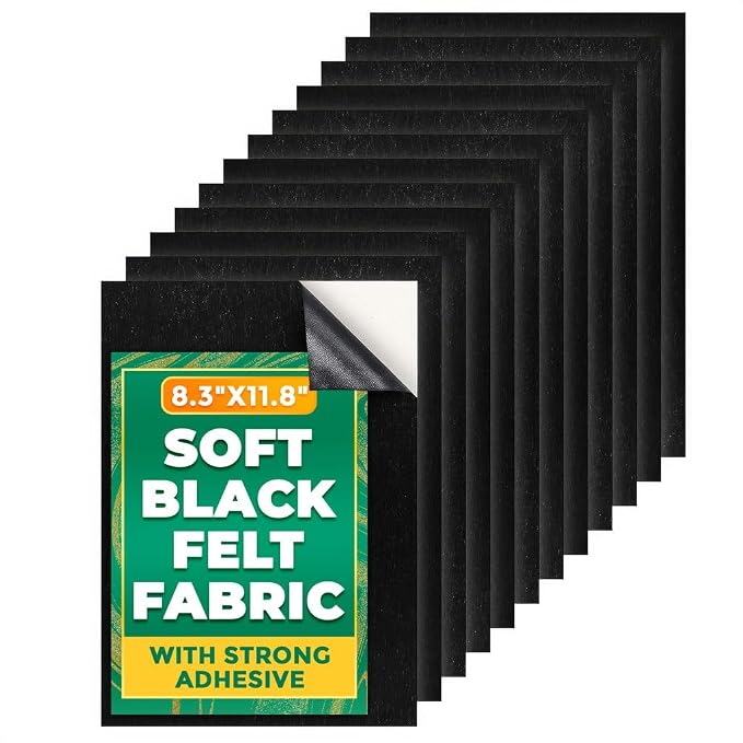 LEGLO Black Felt Sheets 12 Pcs, Sticky-Back A4 Craft Fabric, 8.3 x 11.8 in | by Leglo