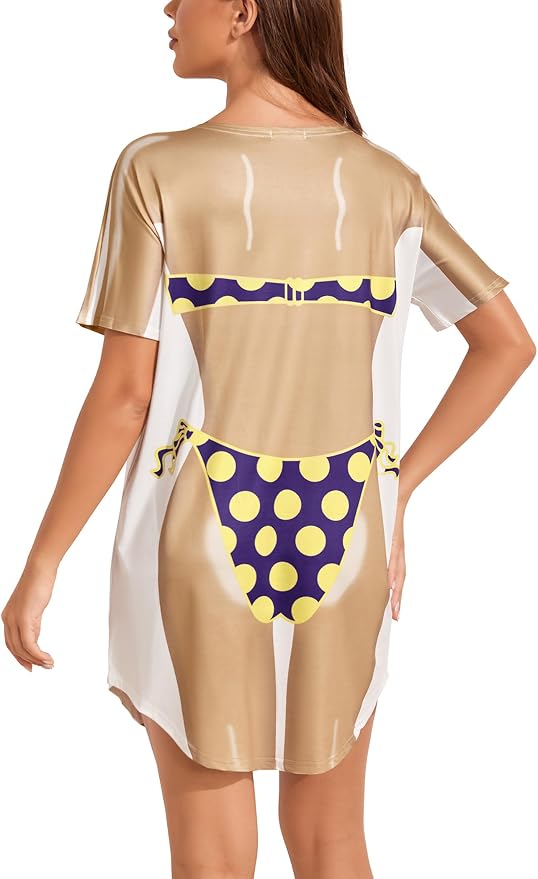 Ekouaer Women's Bikini Shirt Cover Up Short Sleeve Cute Bikini Print Cover-Up - Image 2