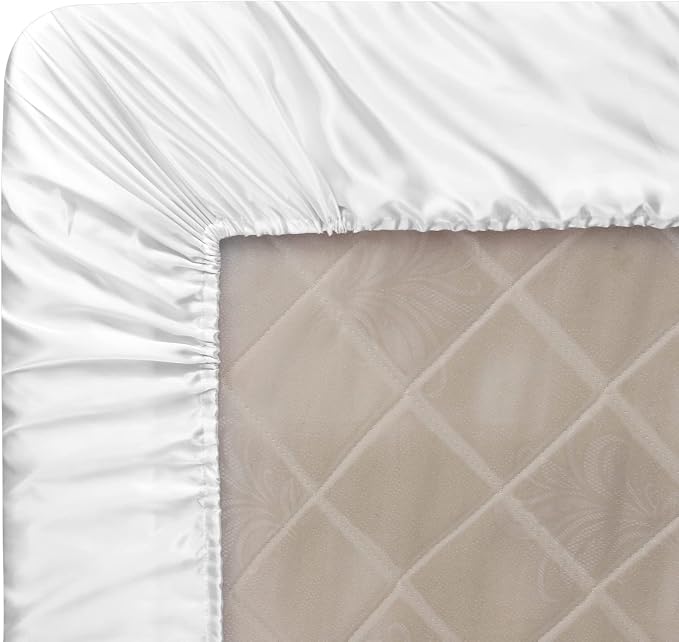 Homiest White Satin Fitted Sheet Twin Size, Deep Pocket, Luxury & Ultra Soft - Image 6