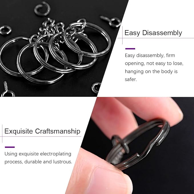 Swpeet 450Pcs 1" 25mm Gun-Black Key Chain Rings Kit, Including 150Pcs Keychain - Image 3