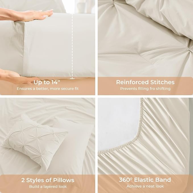 Sasttie Queen Comforter Set, 7-Piece Bed in a Bag, Pintuck Bedding Sets - Image 5