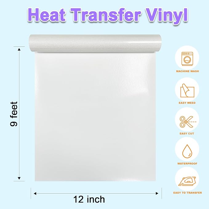 DUEUIOE-Rainbow White Glitter HTV Heat Transfer Vinyl Roll - Image 3