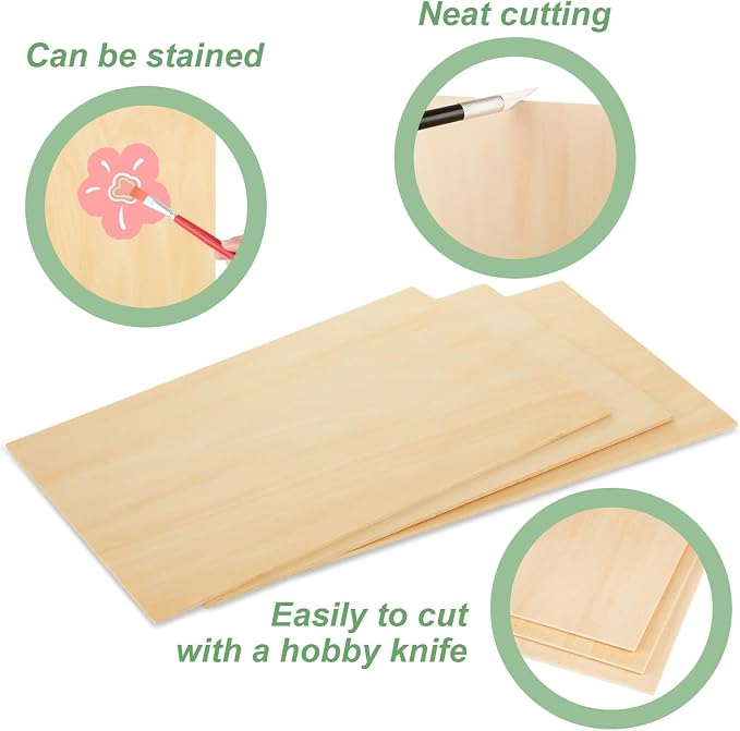 18pcs 12 x 15.7 x 1/8 Inch Plywood Basswood Sheets, 3 mm Unfinished Plywood - Image 3