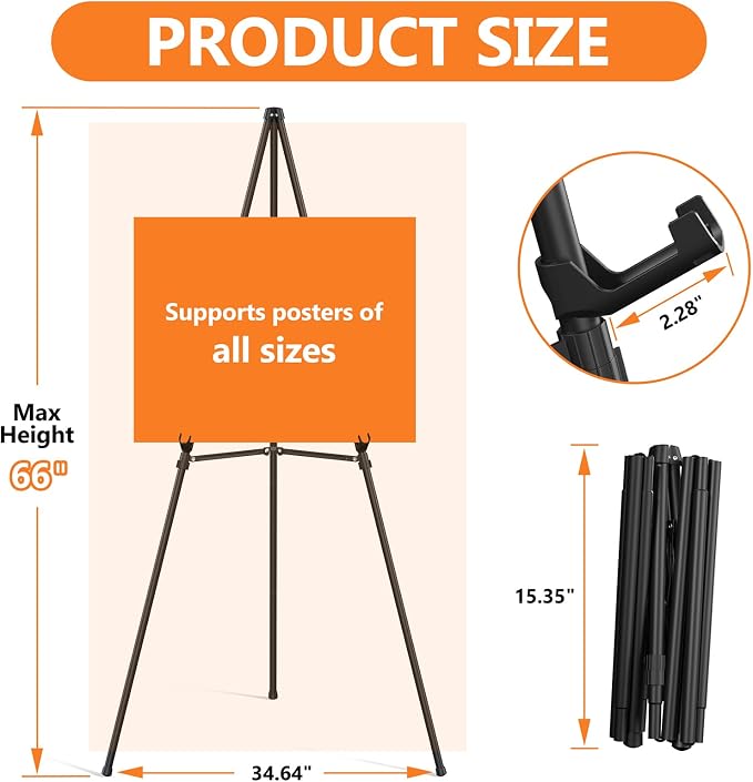 Easel Stand for Sign Portable, Adjustable Metal Easels for Display, Wedding - Image 2