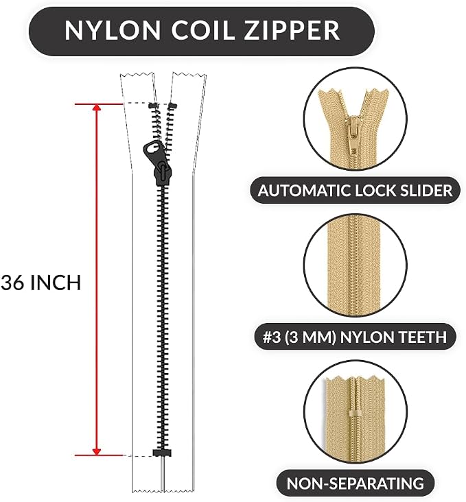 #3 Nylon Coil Zipper 36 Inch Non-Separating Closed End – Cream – Replacement - Image 2