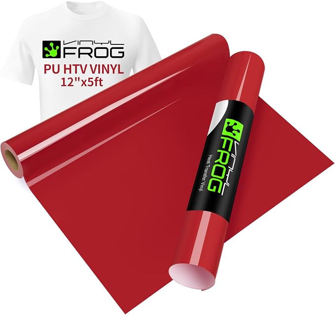 VINYL FROG Red Heat Transfer Vinyl Roll 12" x5ft Matte HTV Vinyl | Red Iron on by VINYLFROG