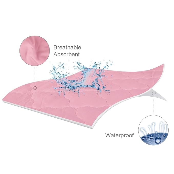 Mattress Pad Cover for Pack and Play Girls, Ultra Soft Pink Waterproof Playard - Image 3