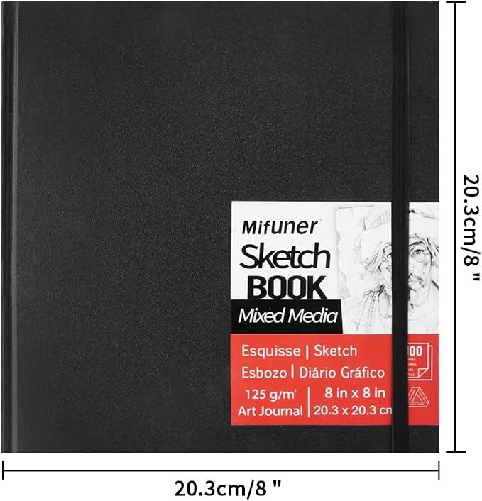 E-WEICHEN Mixed Media Sketch Pad, 8 x 8 inches 125 GSM Sketchbook - Image 2