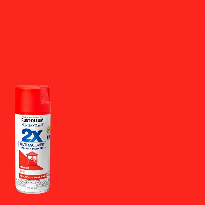 Rust-Oleum Painter's Touch 2X Ultra Cover Spray Paint, Satin Poppy Red | Indoor - Image 2