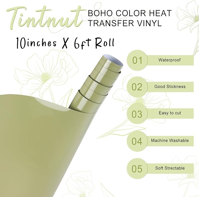 Tintnut Pear Green Heat Transfer Vinyl, 10inx6ft Iron on Vinyl | Neutral boho - Image 2