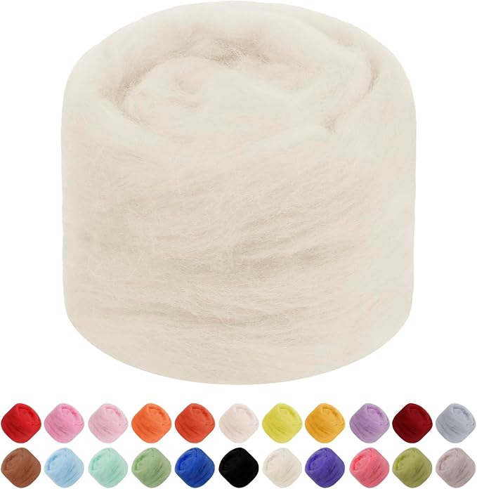 JeogYong Needle Felting Wool, 1.76oz Wool Roving Chunky Wool Yarn, Cream White by JeogYong