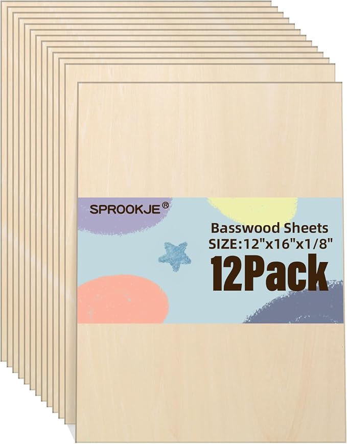Basswood Sheets 12"x16"x1/8", 12 Pack | 3mm Basswood by SPROOKJE