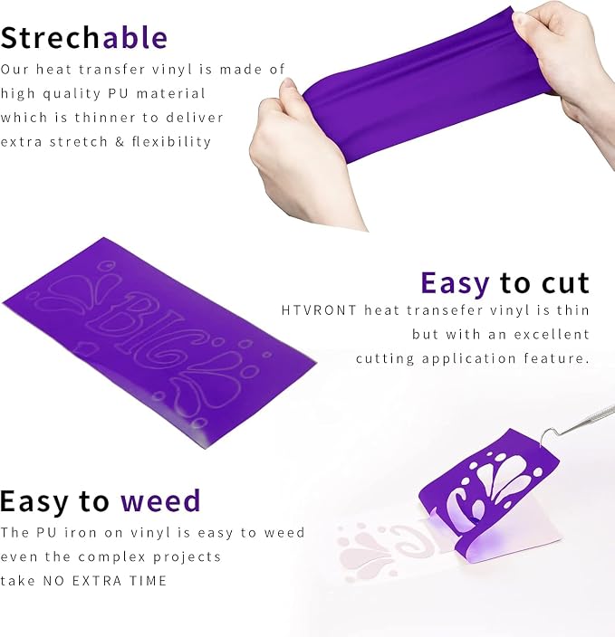 HTVRONT HTV Heat Transfer Vinyl: 24 Pack 12"x12" Purple Iron on Vinyl Sheet | - Image 4