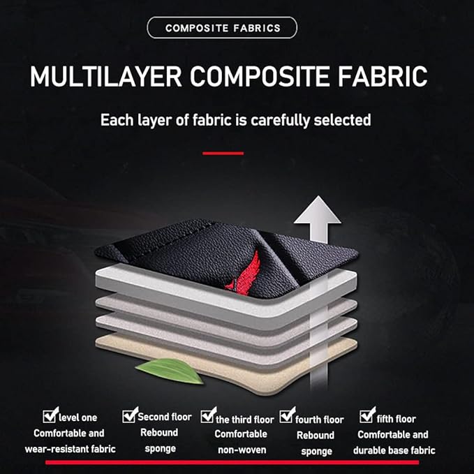 Luxury 2 Seats Car Seat Covers Protectors for Suzuki 1999-2025 95% Models, Back Storage Bag Design & Headrest Pillow & Lumbar Support Black & Red Line