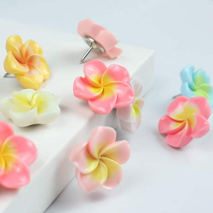 30pcs Flower Cabochons Flatback Plumeria Flower Push Pins in 7 Colors Cute - Image 4