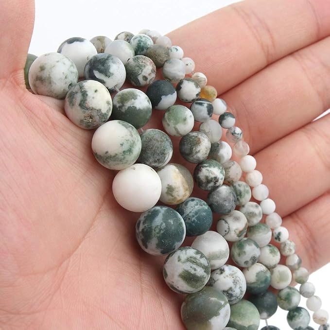 36pcs Natural Matte Tree Agate Gemstone Beads，10mm Frosted Round Loose Stone - Image 3