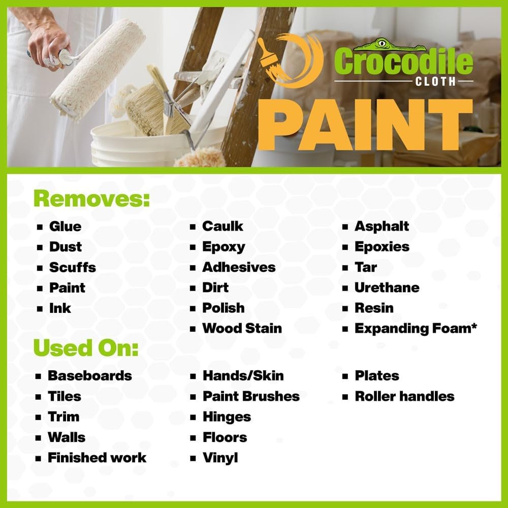 Crocodile Cloth Paint Cleaning Wipes – 100 Count (15" x 10") Heavy-Duty Cleaning Cloths for Paint Prep & Cleanup, Removes Paint, Adhesive, Caulk – Ideal for Painters, Contractors, Artists & DIY Work