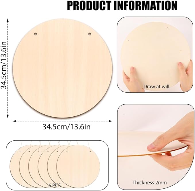 DIYDEC 6 Pack Wood Circles for Crafts 14 Inch Unfinished Wood Slices Blank - Image 2