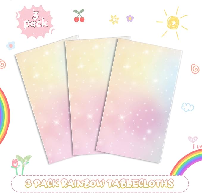 Tiamon 3 Pcs Pastel Rainbow Tablecloths Birthday Decorations Pastel Table Cloths - Image 4