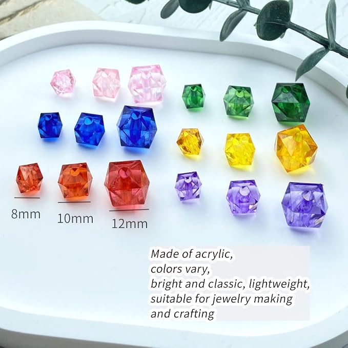 100pcs 12mm Acrylic Cube Faceted Beads Colorful Square Plastic Spacer Beads - Image 2