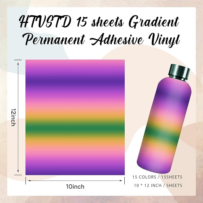 Dark Gradient Permanent Adhesive Vinyl 15 Sheets 12'' x 10'' | Ombre Rainbow - Image 2