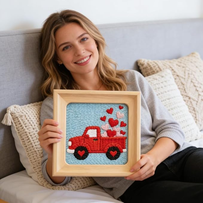 INFUNLY Red Truck Punch Needle Kit Heart Car DIY Embroidery Punch Needle Set - Image 6