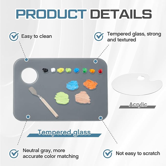 Nuanchu 8 x 12 Inch Handy Rectangle Neutral Grey Tempered Glass Palette - Image 5