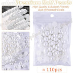 qiipii 110PCS 12mm Pure White Round Half Round Pearls - Image 2