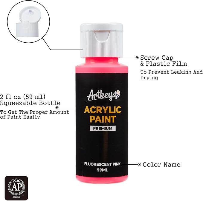 Artkey Acrylic Paint Set, 16 Colors 2 oz/59 ml Acrylic Paint Kit - Image 2