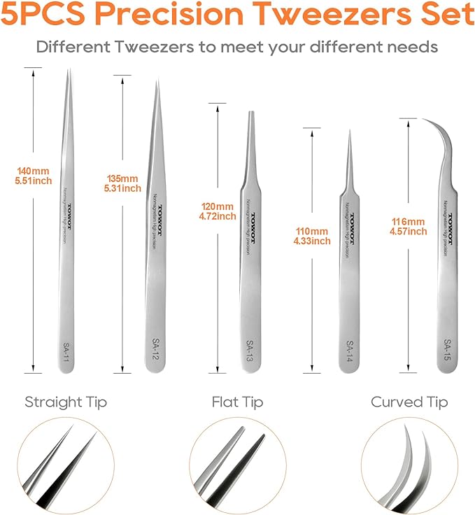 TOWOT Precision Tweezers, Stainless Steel Eagle Beak Tweezers - Image 6