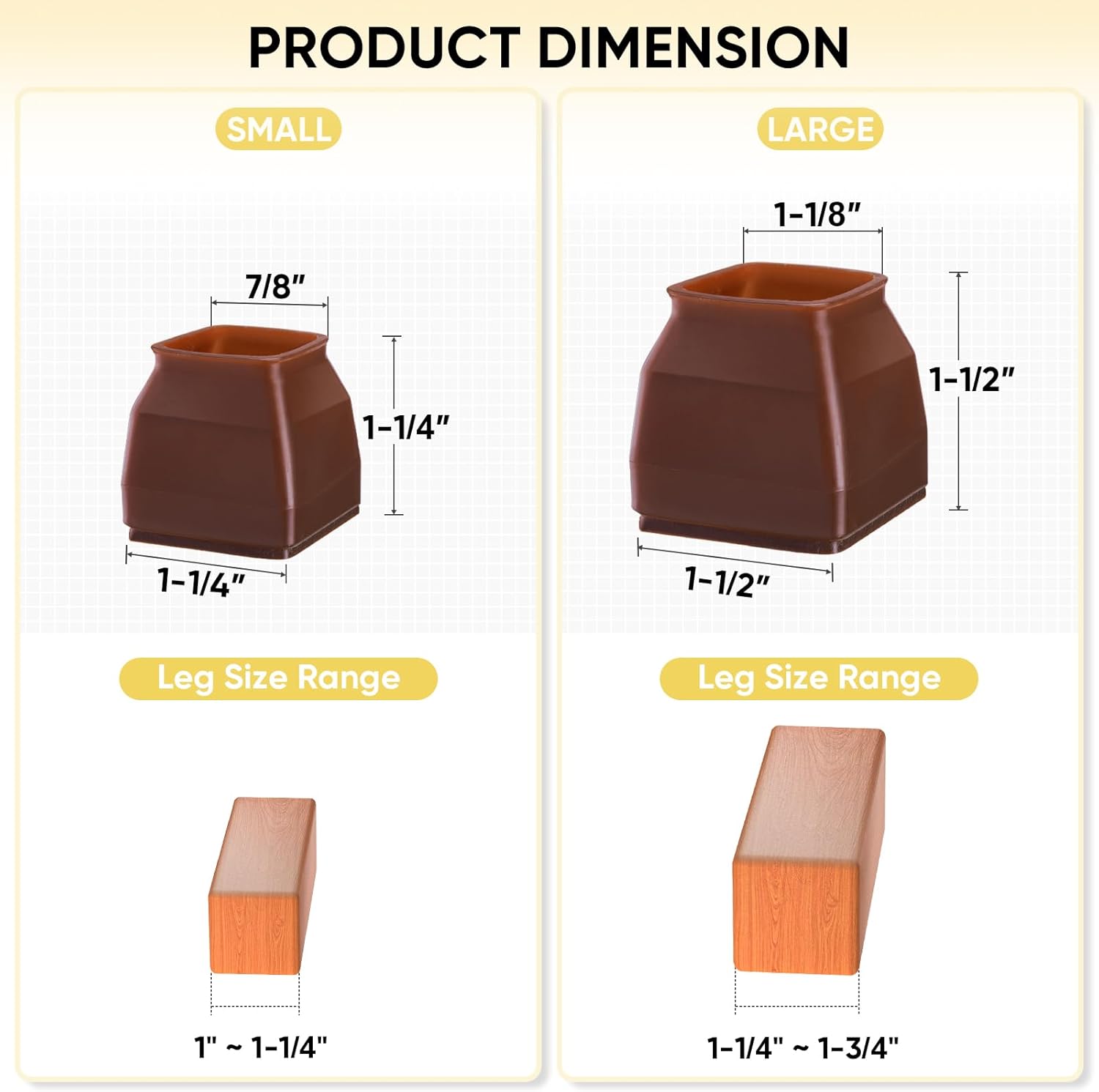 BALEINE 32 Pack Silicone Chair Leg Floor Protectors, Stool Leg Protectors Cap, Non-Slip Chair Leg Caps for Hardwood Floors (Brown & Large (Square), 32 Pack)