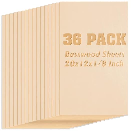 36 Pack Basswood Sheets, Plywood Board 1/8 Inch Unfinished Wood, 3mm Plywood by Unknown