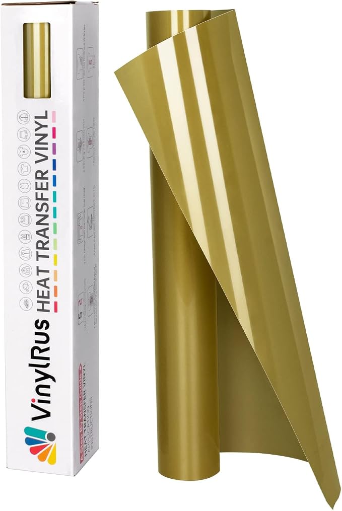 VinylRus Heat Transfer Vinyl-12” x 8ft Gold Iron on Vinyl Roll by VinylRus